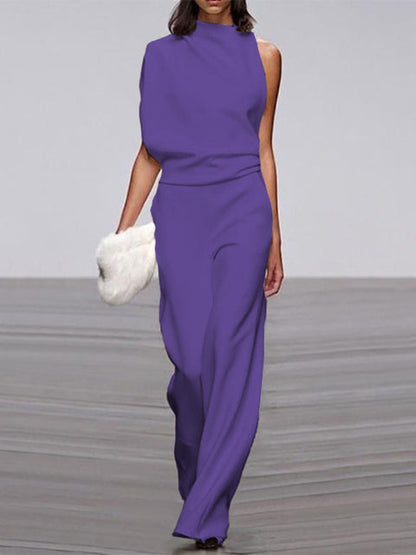 Women's One Shoulder Wide Leg Jumpsuit Sleeveless Formal