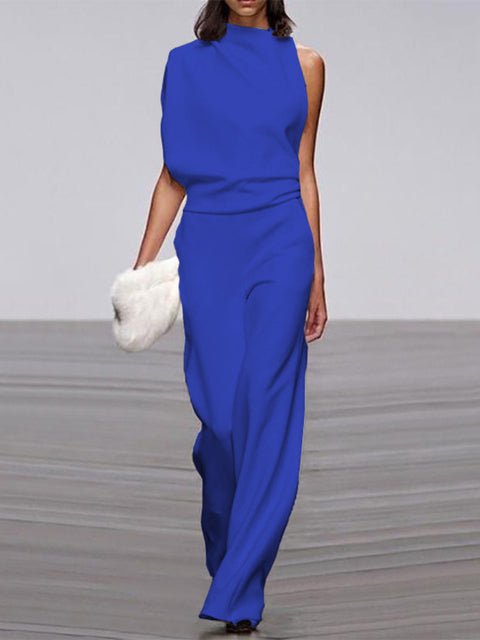 Women's One Shoulder Wide Leg Jumpsuit Sleeveless Formal