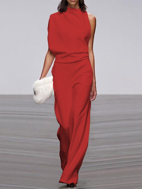 Women's One Shoulder Wide Leg Jumpsuit Sleeveless Formal