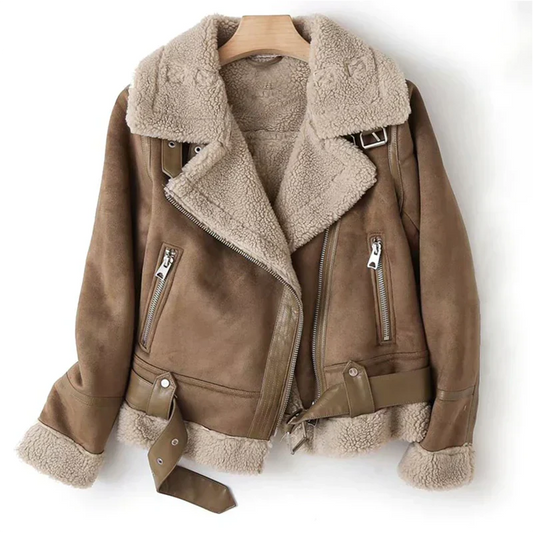 Leather jacket with sherpa lining for winter - Macie