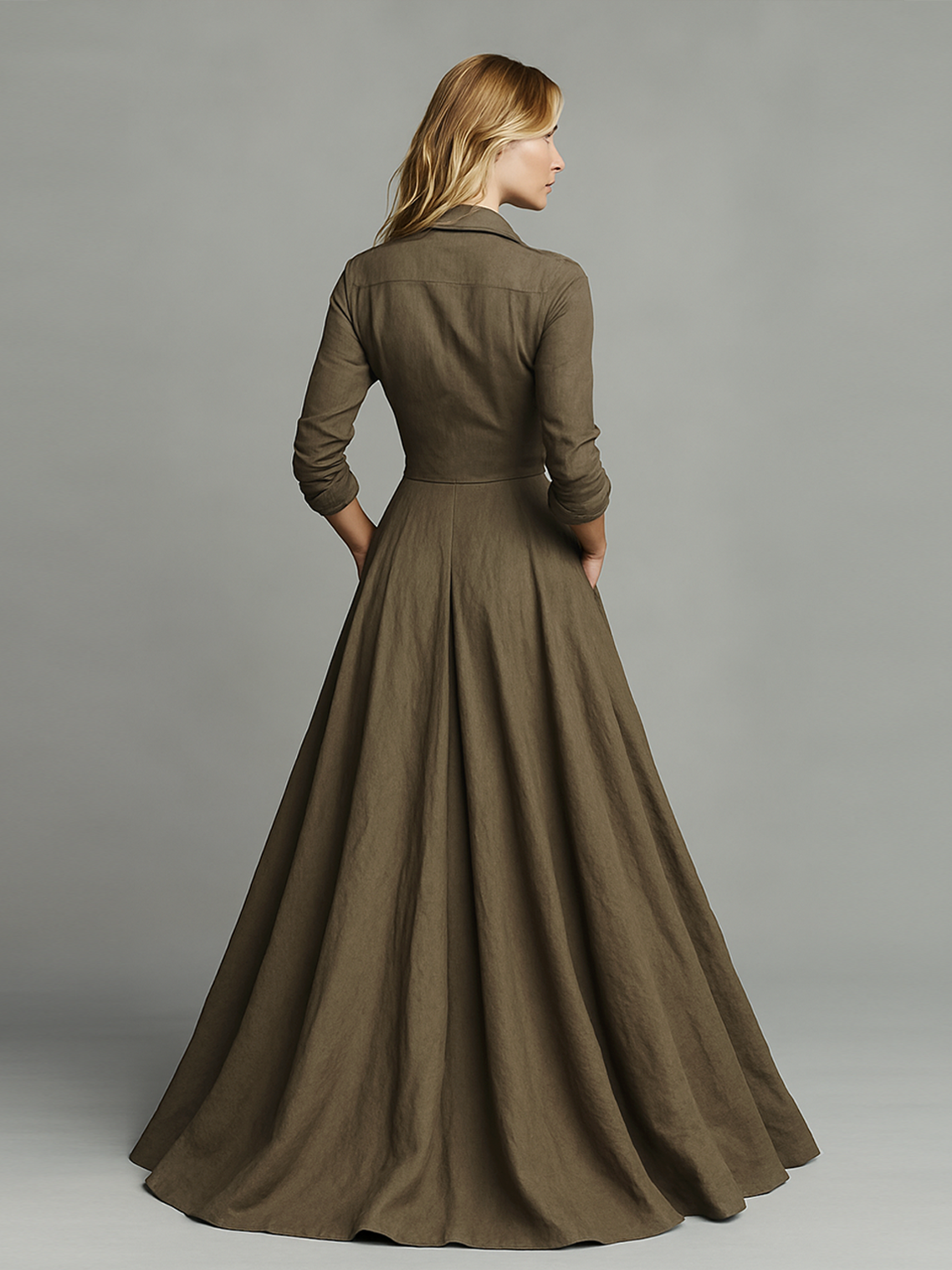 Vintage Maxi Dress for Women with Shirt-Style Bodice