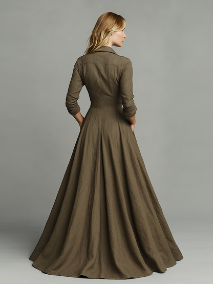 Vintage Maxi Dress for Women with Shirt-Style Bodice