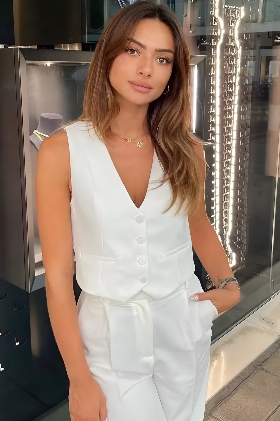 Alma | V-Neck Tank Top with Button Front