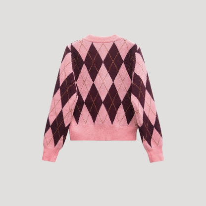 Angela | Knit Cropped Argyle Cardigan