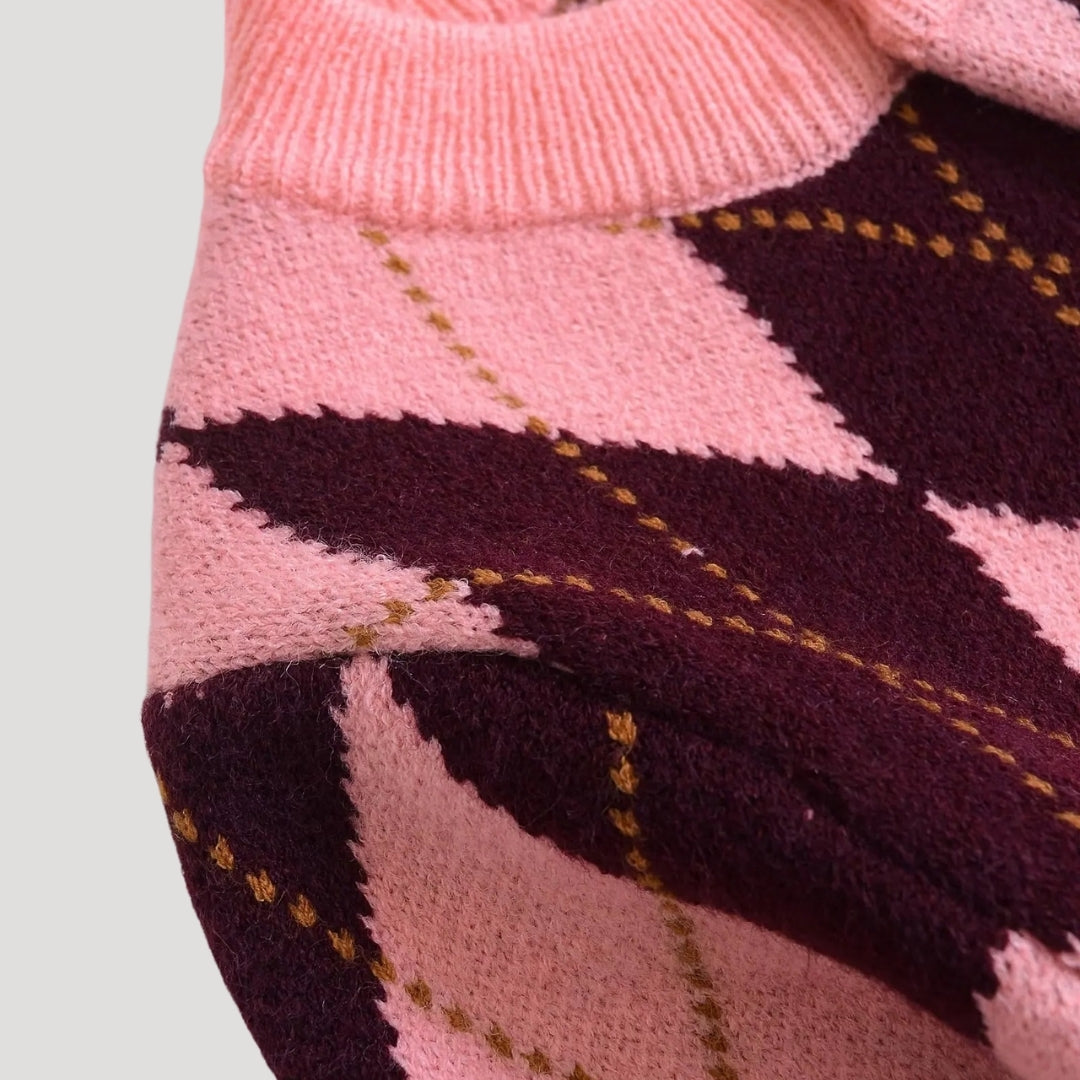 Angela | Knit Cropped Argyle Cardigan