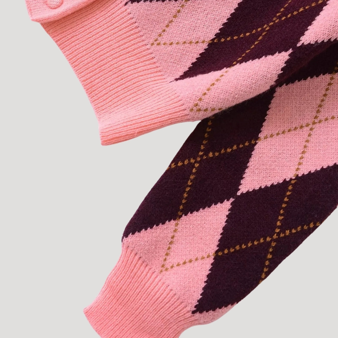 Angela | Knit Cropped Argyle Cardigan