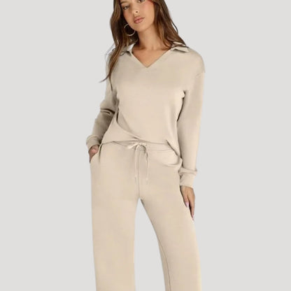 Elena | Knit V-Neck Wide-Leg Trousers