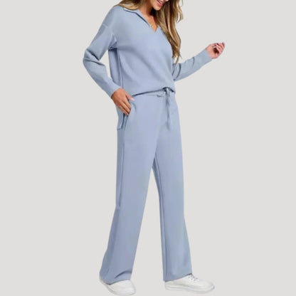 Elena | Knit V-Neck Wide-Leg Trousers