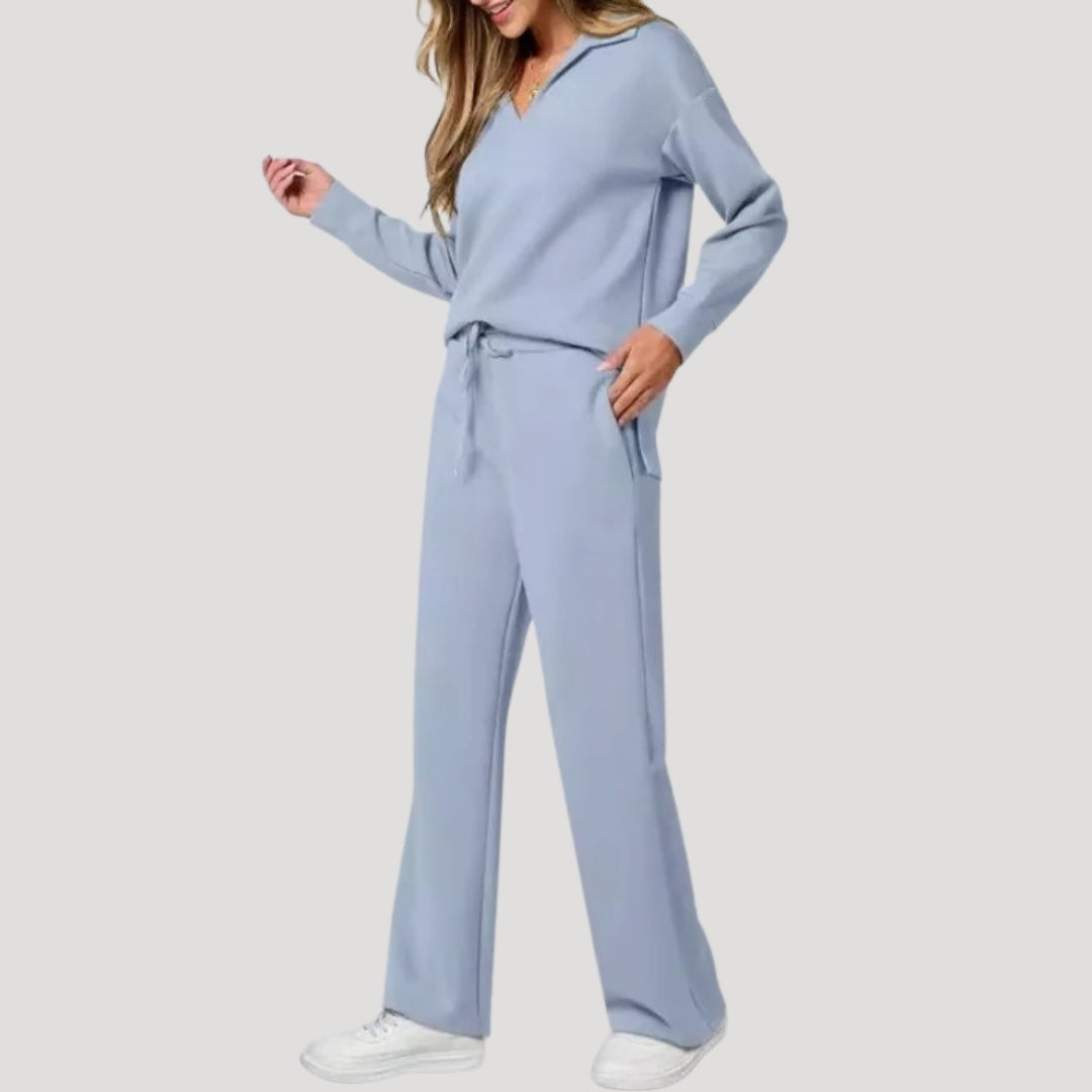Elena | Knit V-Neck Wide-Leg Trousers