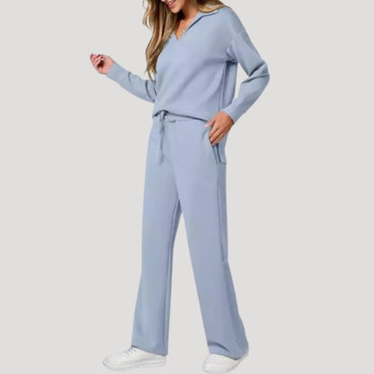Elena | Knit V-Neck Wide-Leg Trousers