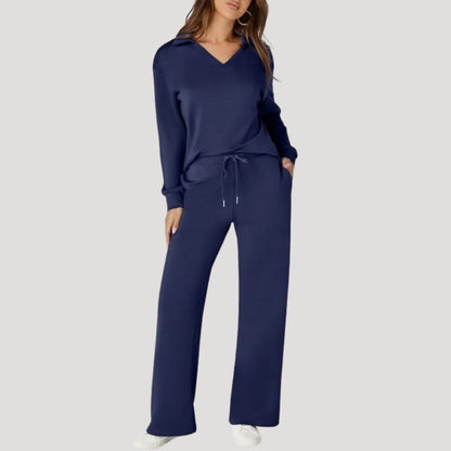 Elena | Knit V-Neck Wide-Leg Trousers