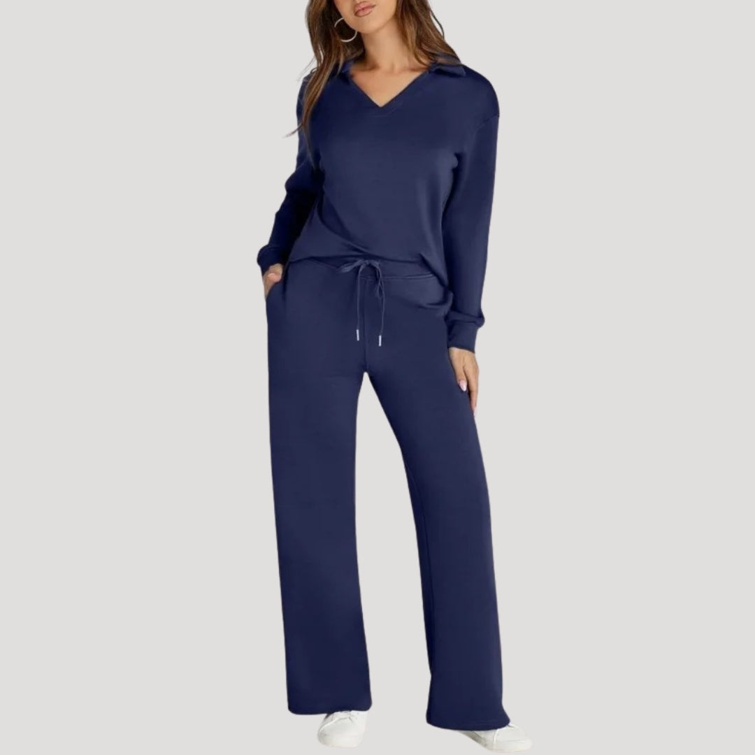 Elena | Knit V-Neck Wide-Leg Trousers