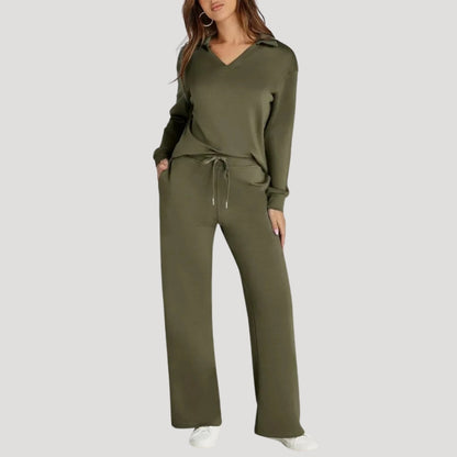 Elena | Knit V-Neck Wide-Leg Trousers