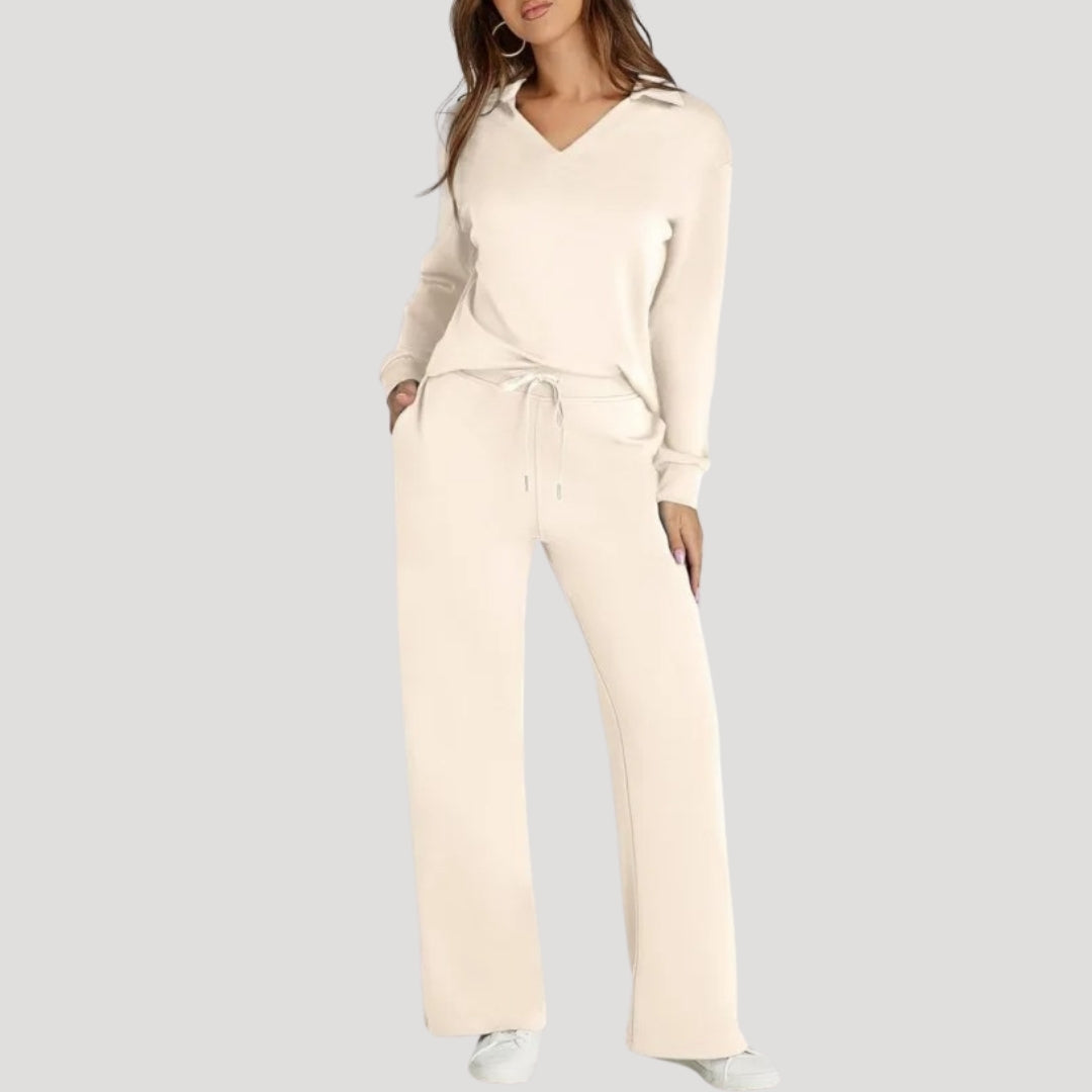 Elena | Knit V-Neck Wide-Leg Trousers