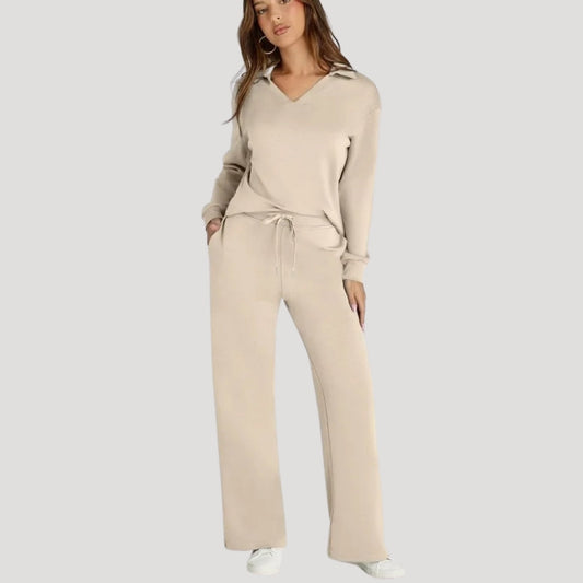 Elena | Knit V-Neck Wide-Leg Trousers