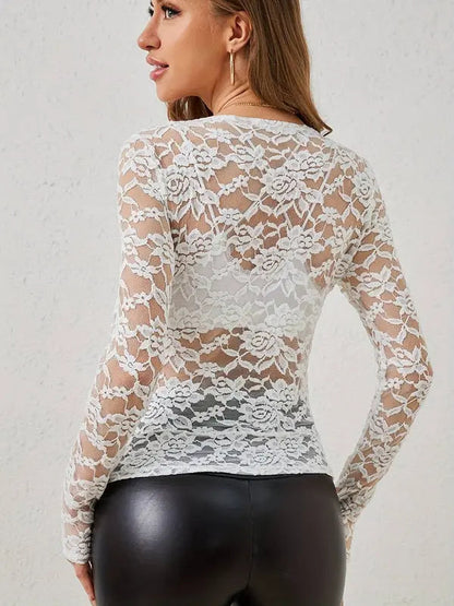 Arista - Damen Spitzenbluse Mit V Ausschnitt Und Langarm