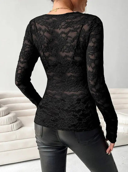 Arista - Damen Spitzenbluse Mit V Ausschnitt Und Langarm