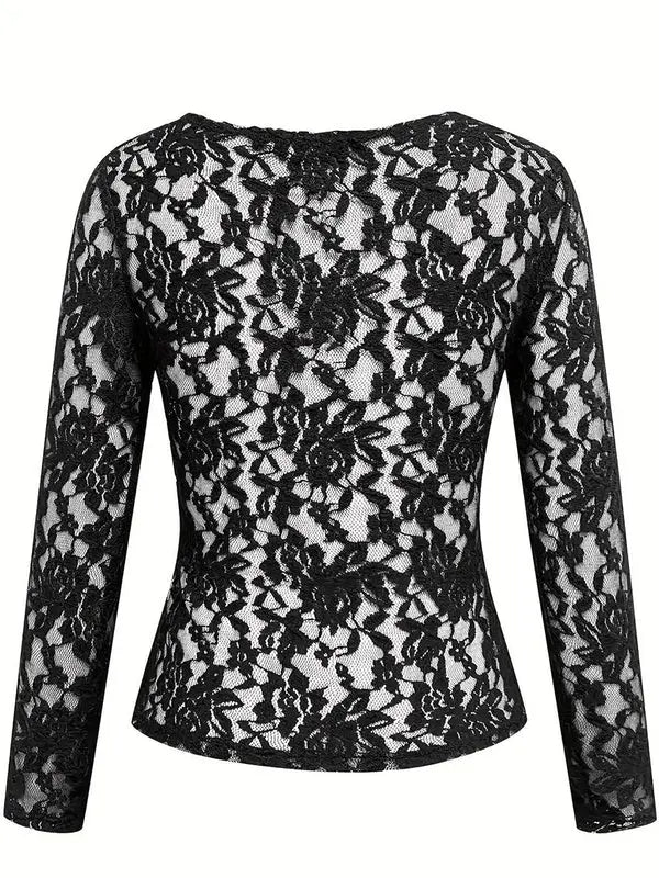 Arista - Damen Spitzenbluse Mit V Ausschnitt Und Langarm