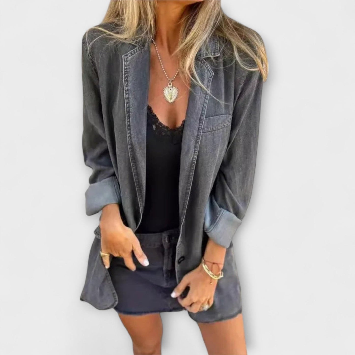 Emilia | Denim Blazer with Front Closure