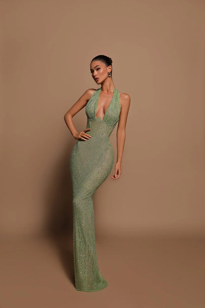 Evelyn | Halter Dress with Long Sleeves