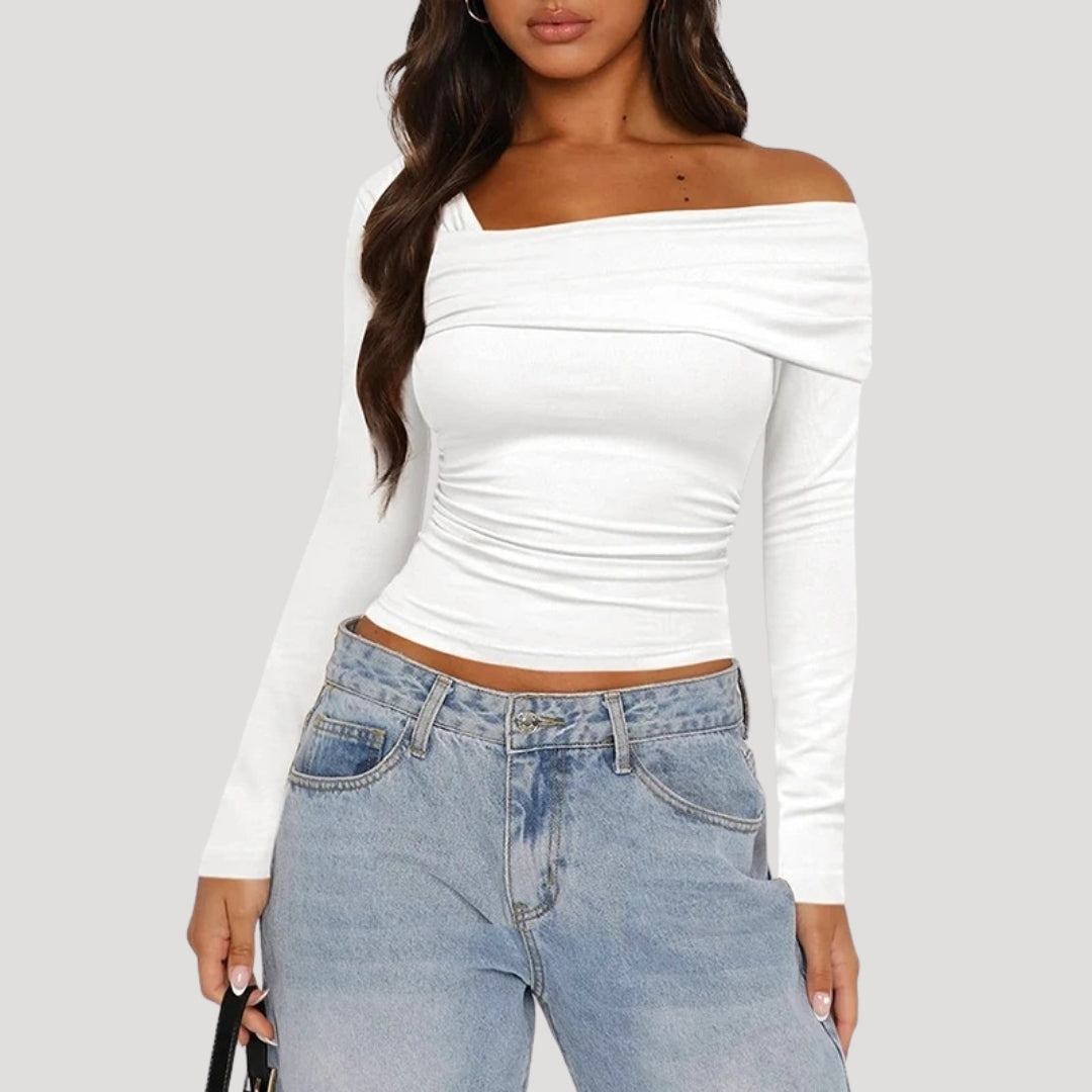 Francesca | Off-Shoulder Bardot Blouse with Draped Neckline