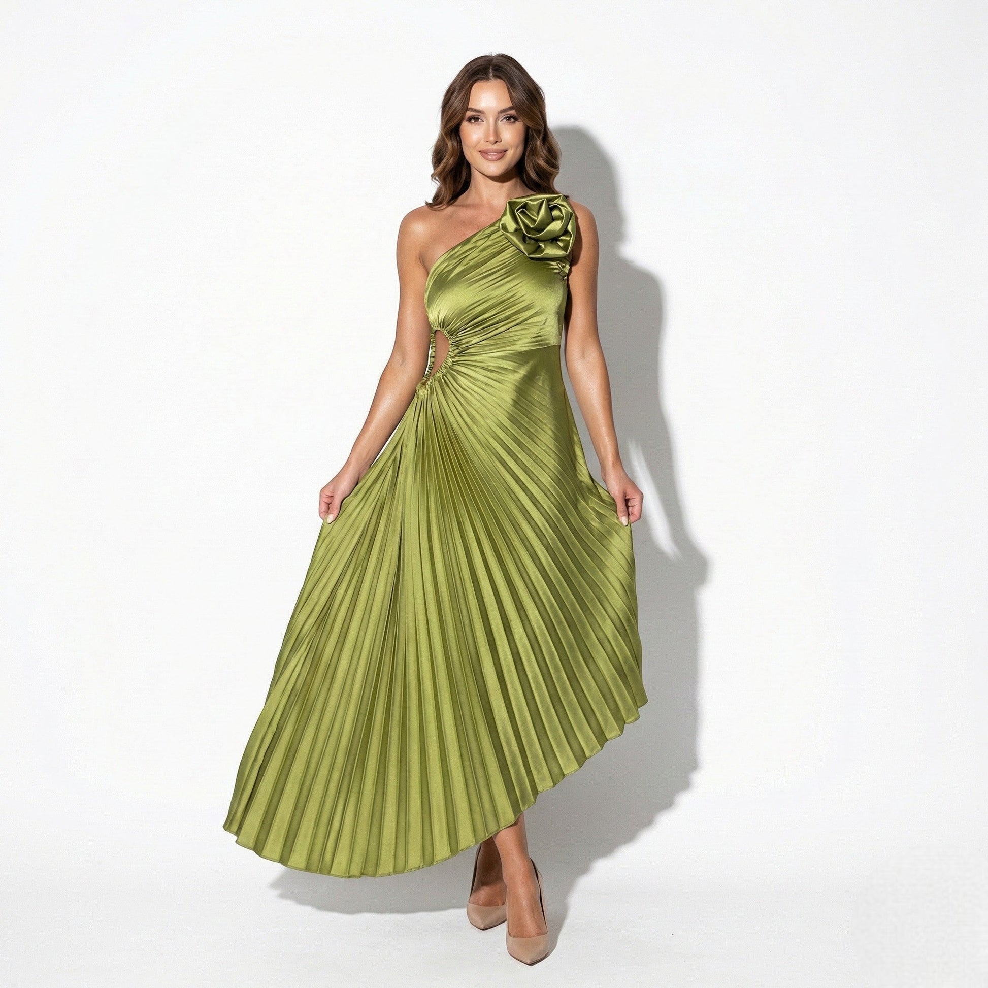 Georgina | One-Shoulder Pleated Midi Dress