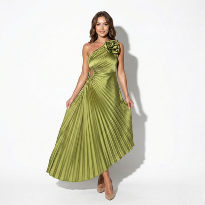 Georgina | One-Shoulder Pleated Midi Dress