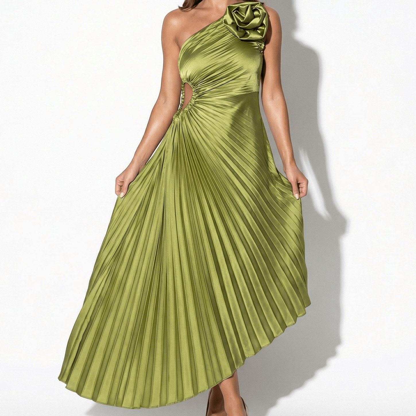 Georgina | One-Shoulder Pleated Midi Dress