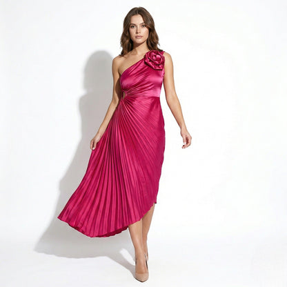 Georgina | One-Shoulder Pleated Midi Dress