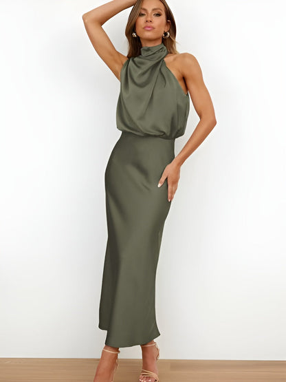 Janelle | Satin Halter Midi Dress