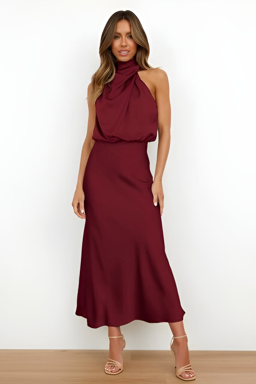 Janelle | Satin Halter Midi Dress