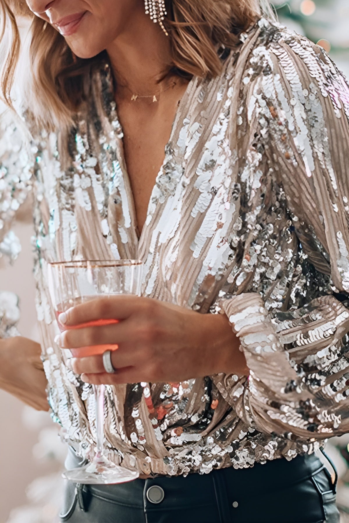 Juliana | Sequin V-Neck Wrap Blouse
