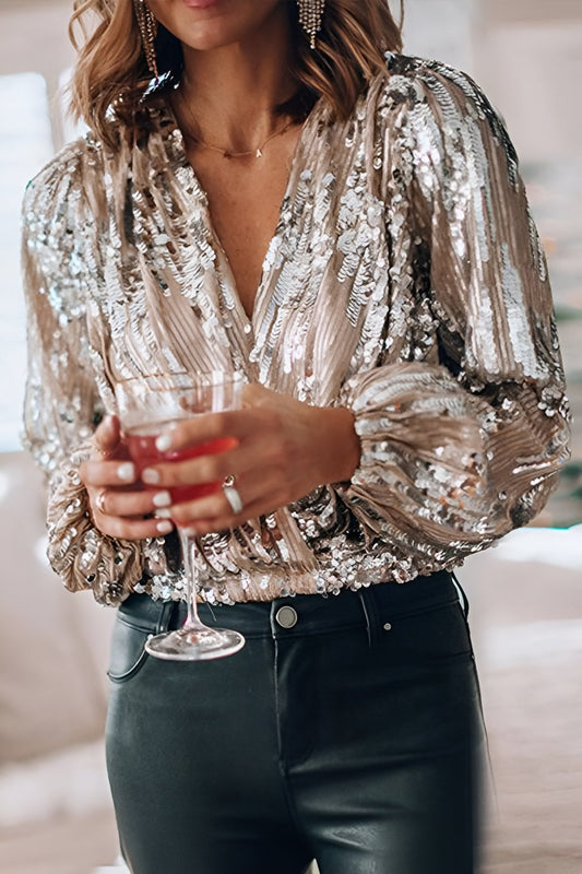 Juliana | Sequin V-Neck Wrap Blouse