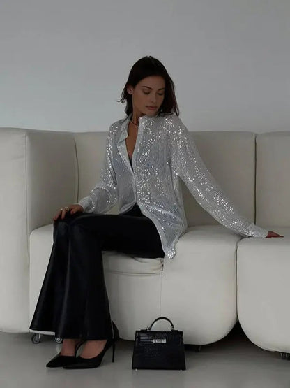 Juliet | Sequin Shirt with Classic Collar