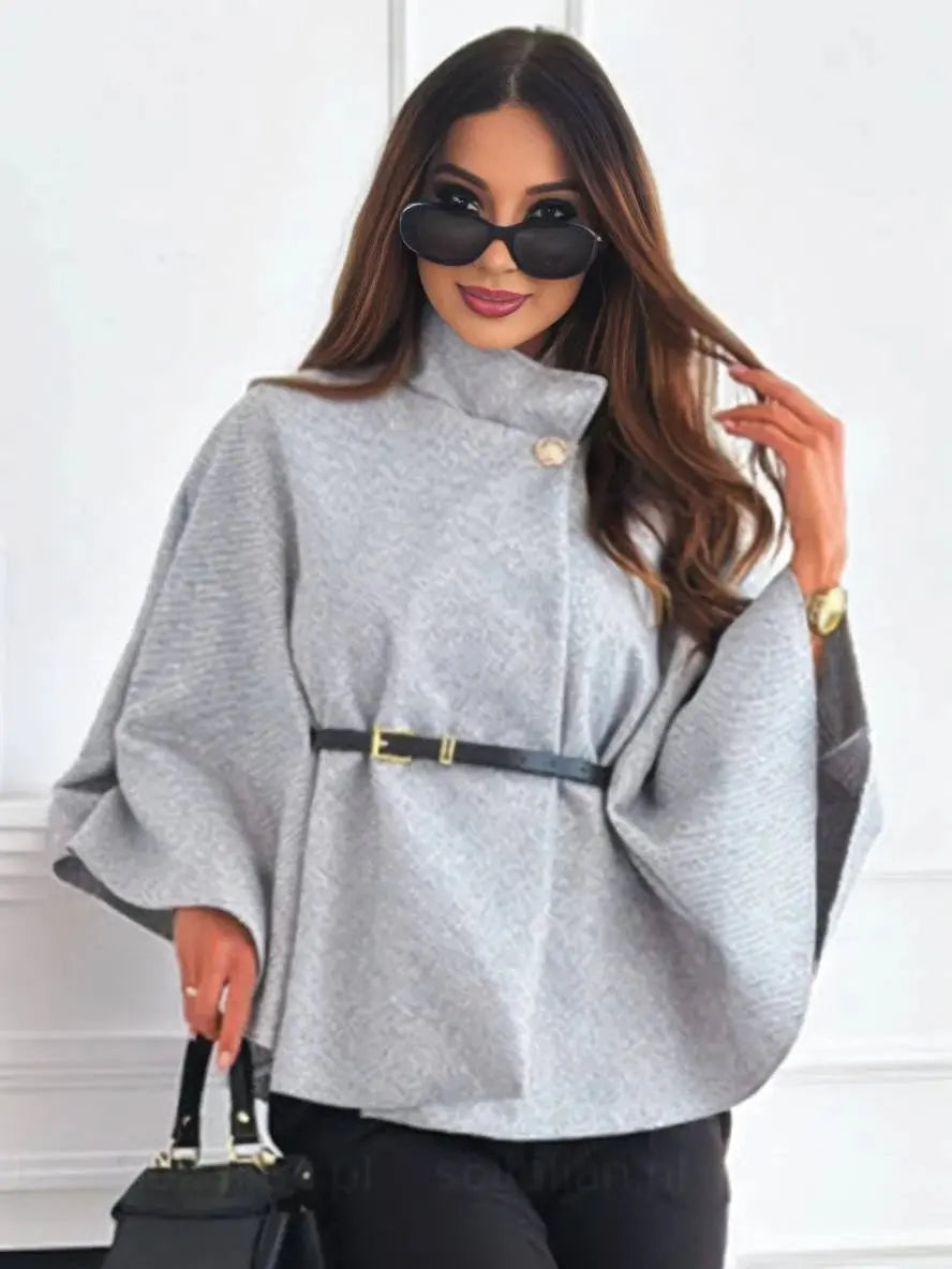 MEWE | Short Belted Poncho Coat with Button Detail Mewe London