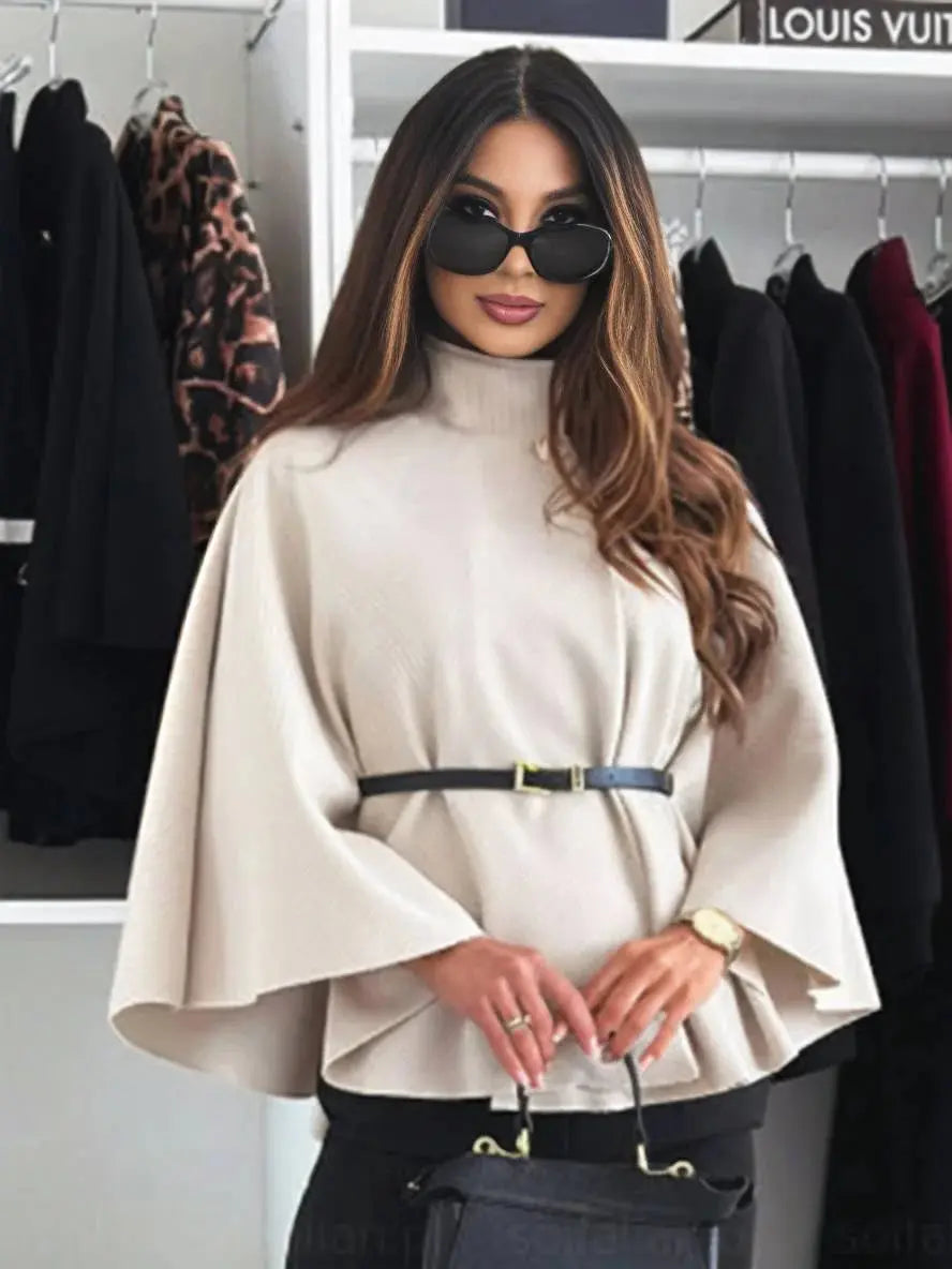 MEWE | Short Belted Poncho Coat with Button Detail Mewe London