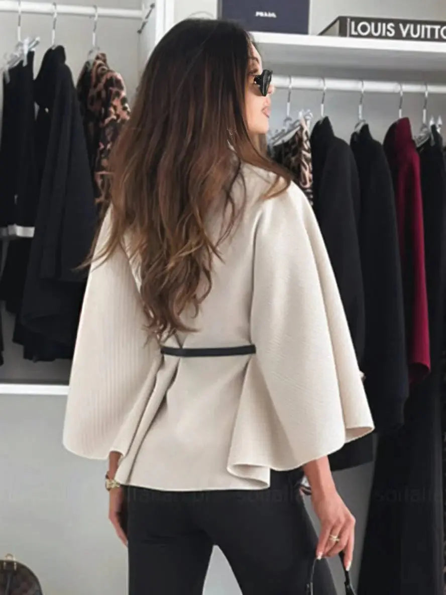 MEWE | Short Belted Poncho Coat with Button Detail Mewe London