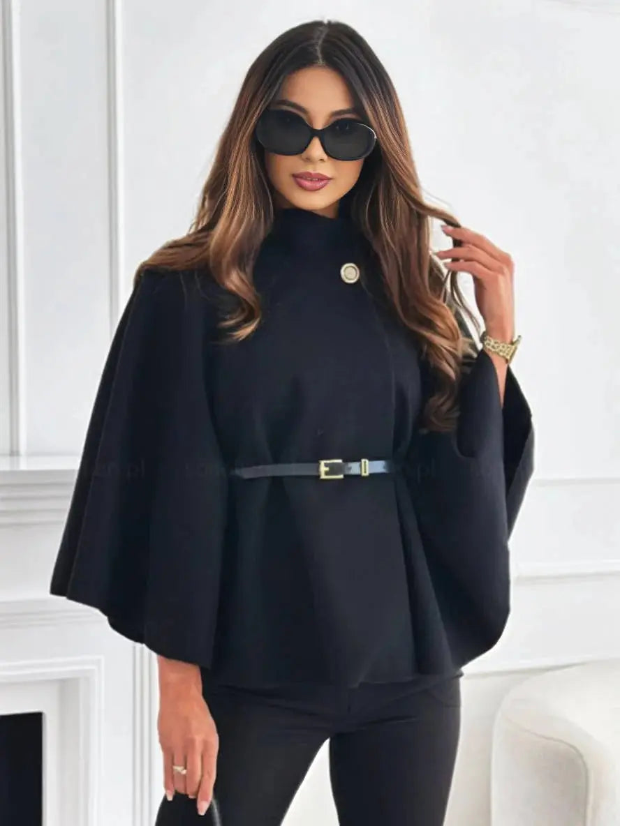 MEWE | Short Belted Poncho Coat with Button Detail Mewe London