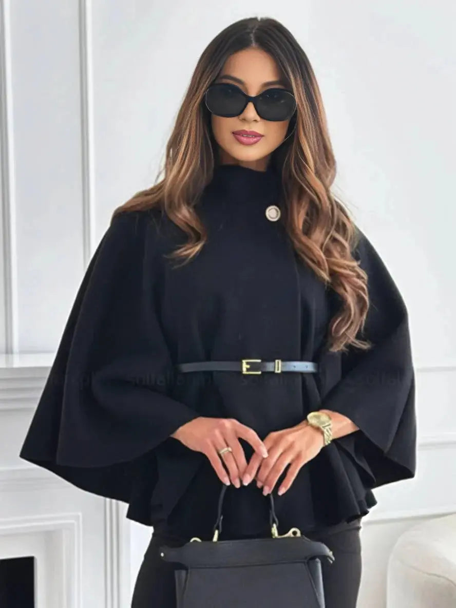 MEWE | Short Belted Poncho Coat with Button Detail Mewe London