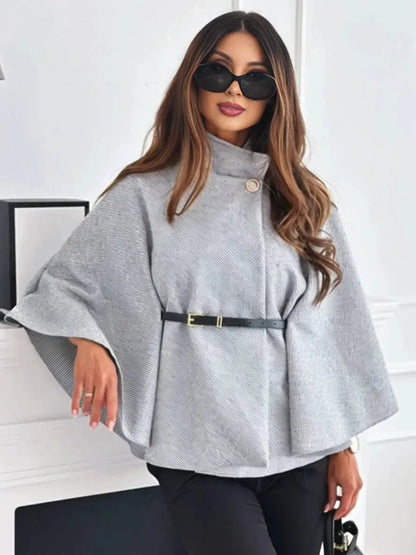 MEWE | Short Belted Poncho Coat with Button Detail Mewe London