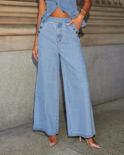 Kalina | Denim Wide-Leg Trousers with Waistcoat