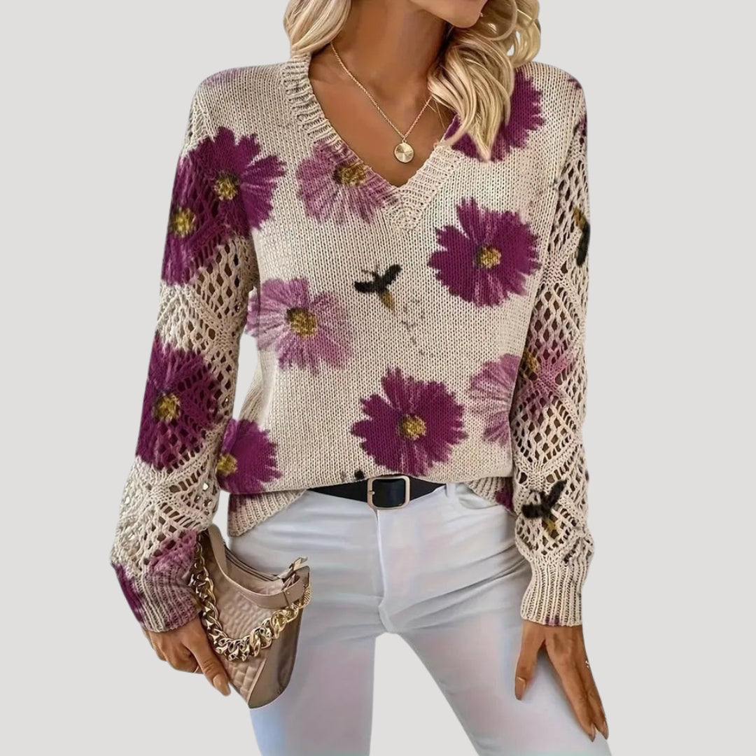 Maja | Knit V-Neck Floral Jumper