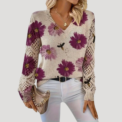 Maja | Knit V-Neck Floral Jumper
