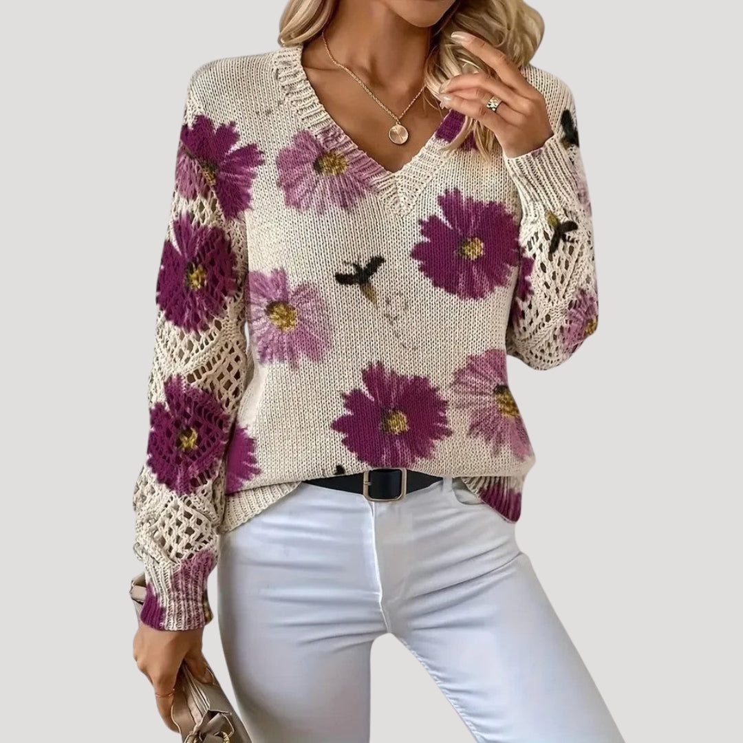 Maja | Knit V-Neck Floral Jumper
