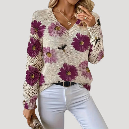 Maja | Knit V-Neck Floral Jumper