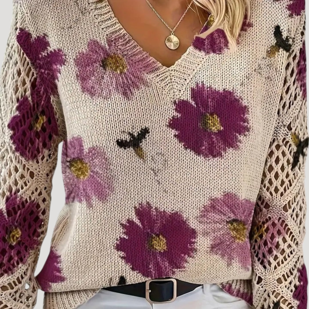Maja | Knit V-Neck Floral Jumper