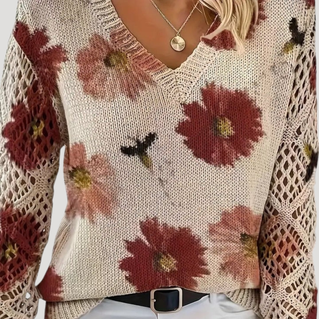 Maja | Knit V-Neck Floral Jumper