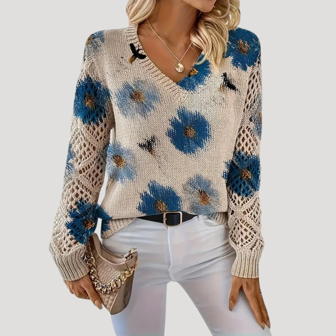 Maja | Knit V-Neck Floral Jumper