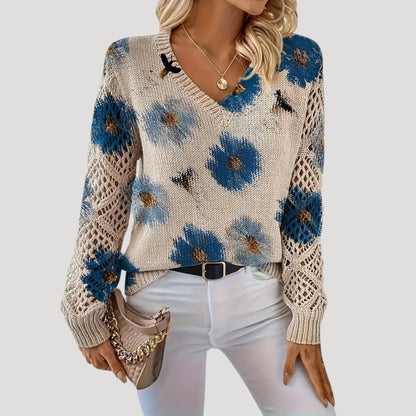 Maja | Knit V-Neck Floral Jumper