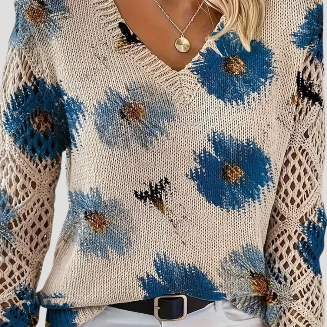 Maja | Knit V-Neck Floral Jumper